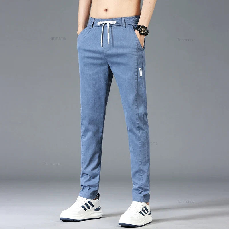 Vrijetijdsbroek voor heren met trekkoord en elastische tailleband, slim fit