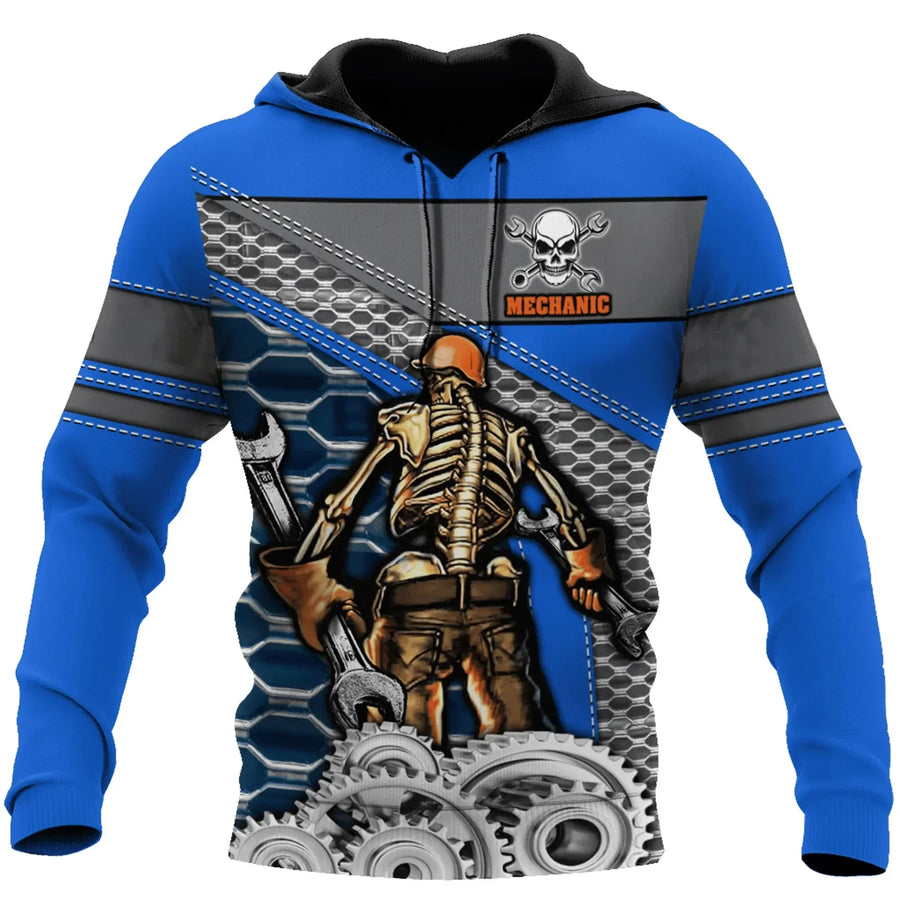 Kapuzenpullover Herren Hoodie Mechaniker-Design Motor Kolben Werkzeug Schwarz Grau