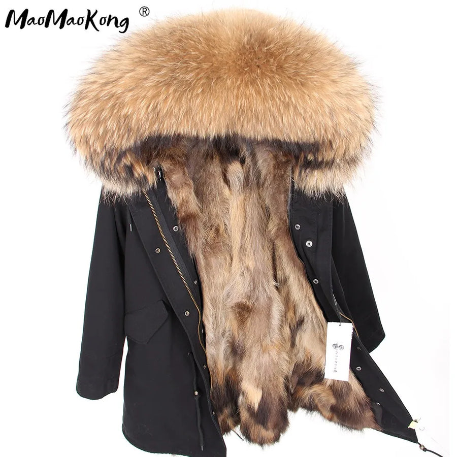 Damen Winterparka mit abnehmbarem Kunstpelzbesatz und Futter