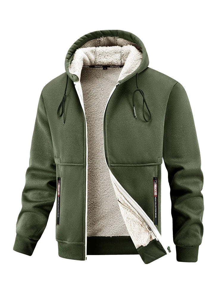 Herren Winter Kapuzenjacke gefüttert mit Reißverschluss Teddyfleece-Futter