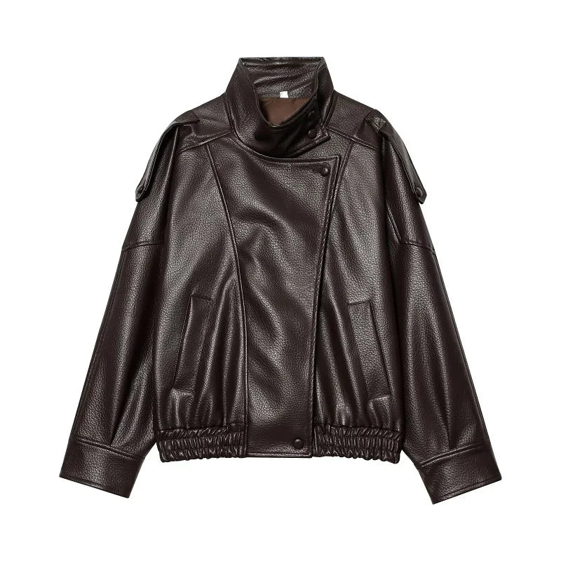 Damen Jacke im Biker-Stil mit Stehkragen und asymmetrischem Reißverschluss