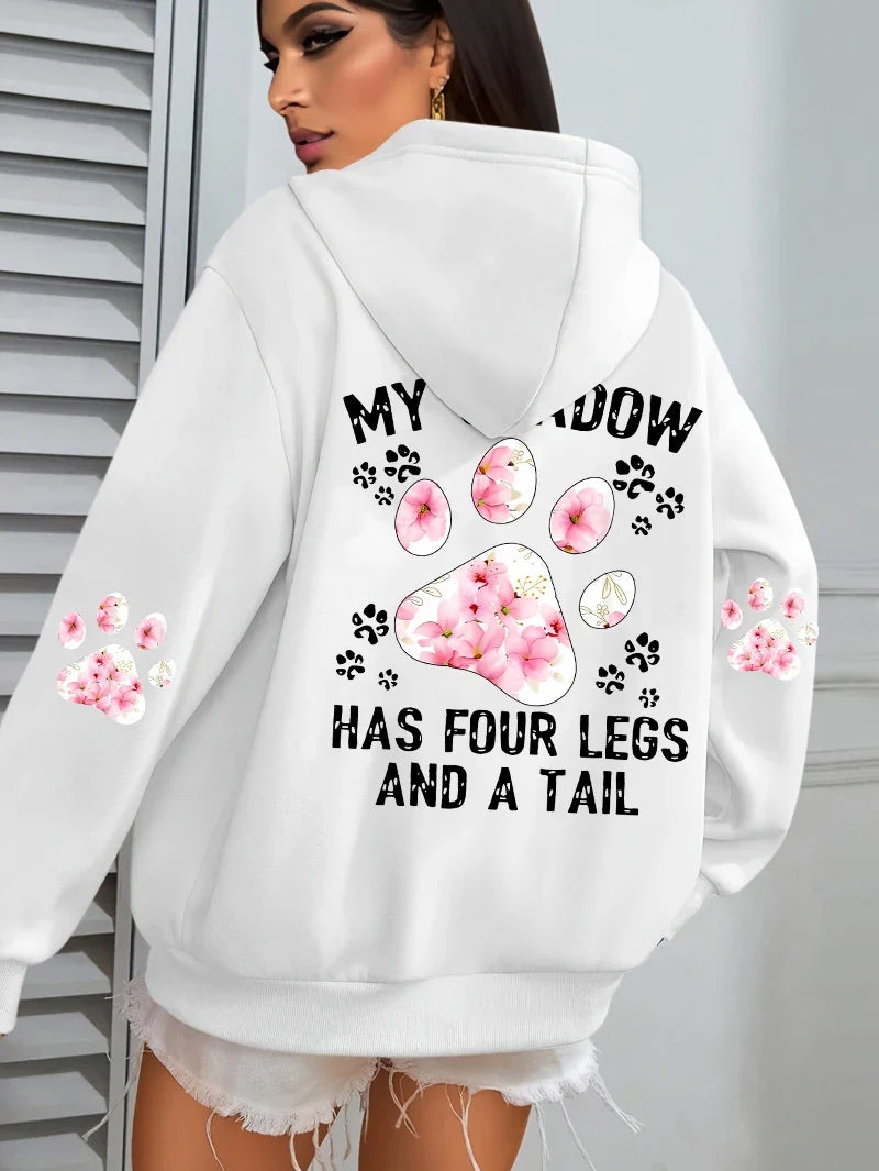 Hoodie für Damen mit Kapuze und Pfotenabdruck-Print, lockere Passform