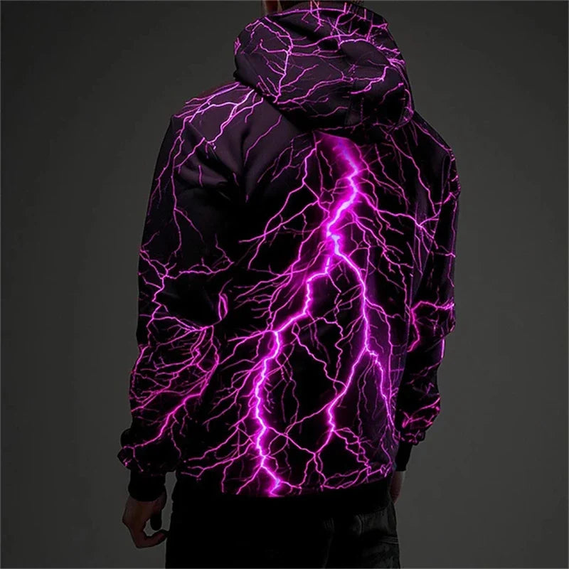 Hoodie mit leuchtendem Blitzmuster auf dem Rücken – Mehrfarbig, Kapuzenpullover für Herren