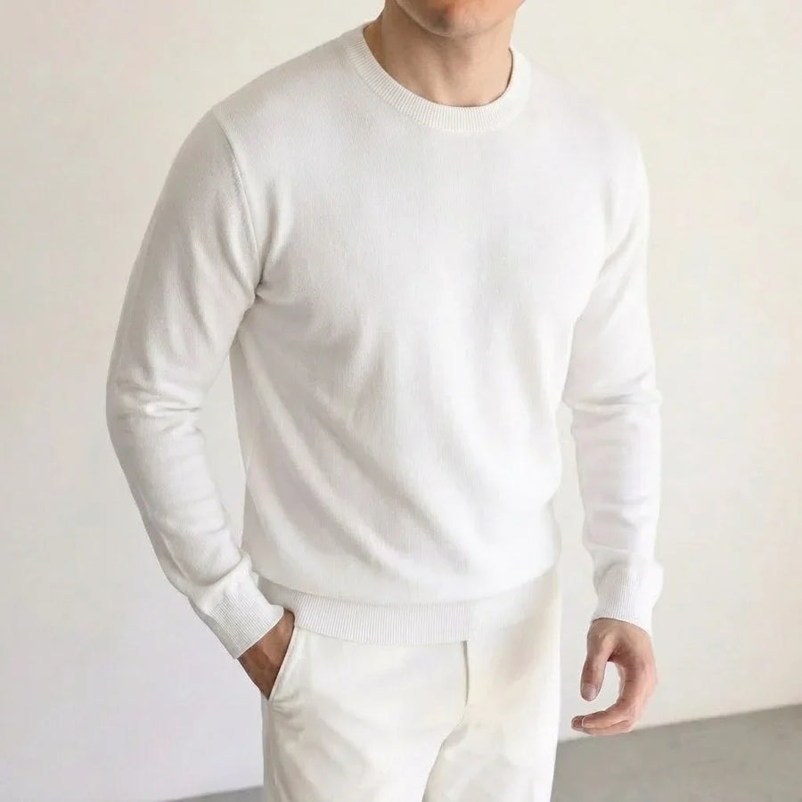 Heren pullover met ronde hals, lange mouwen, basic gebreide pullover