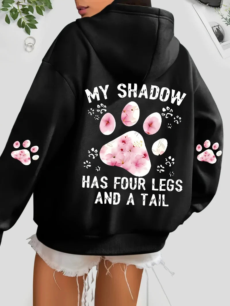 Hoodie für Damen mit Kapuze und Pfotenabdruck-Print, lockere Passform