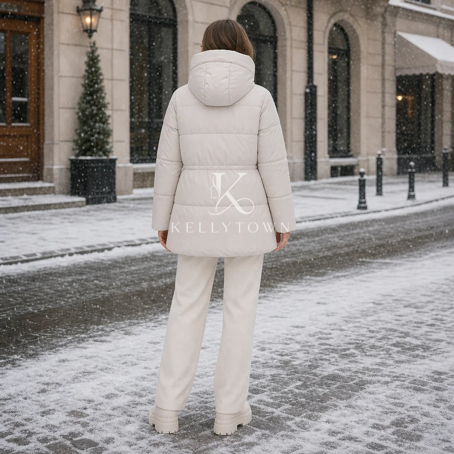 Damen Winter Steppjacke mit Kapuze und Kordelzug