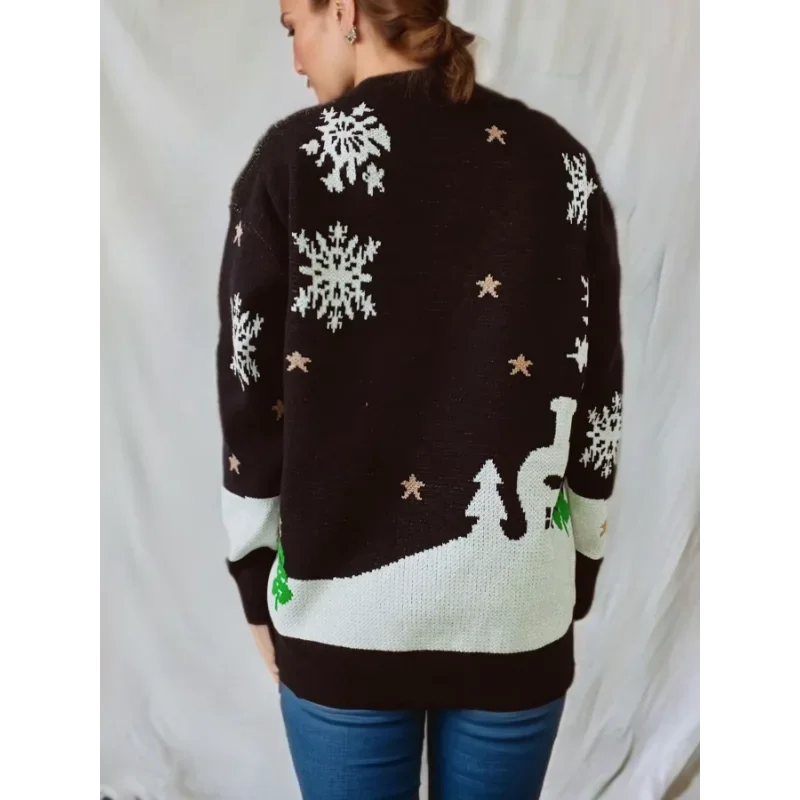 Kerstpullover met peperkoekmannetje, ronde hals en lange mouwen
