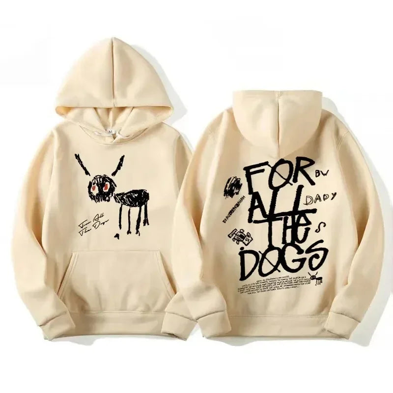 Hoodie met capuchon en kangoeroezak, grafische print voor- en achterop, unisex