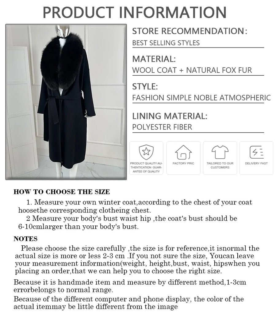 Damen Wickelmantel Schwarz mit Fellkragen Elegant