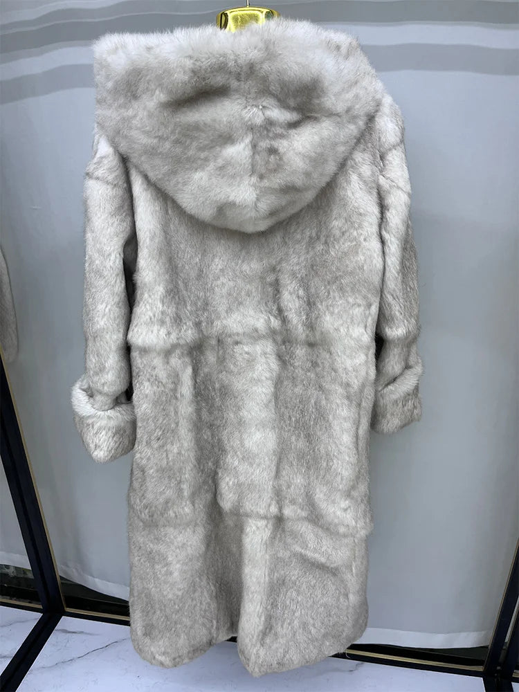 Damen Kapuzen Mantel Lange Kunstpelz Jacke Winter