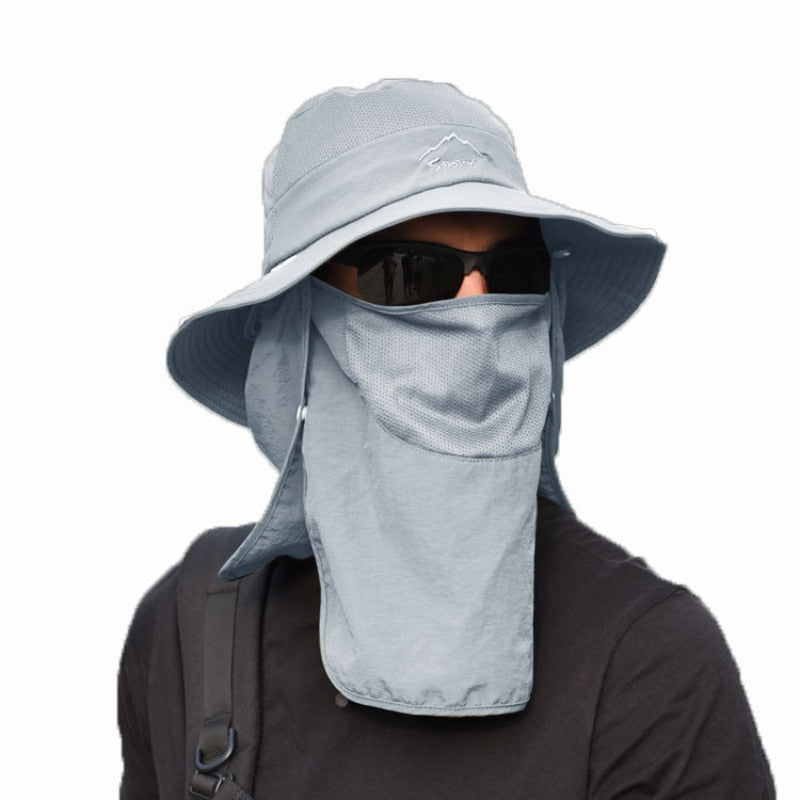 Unisex Sonnenhut mit Nackenschutz und Gesichtsmaske, breiter Krempe und UV-Schutz für Outdoor-Aktivitäten