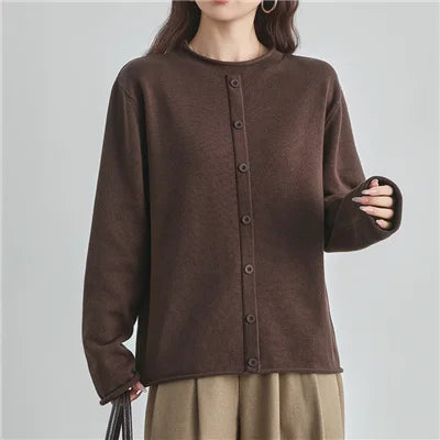 Damesvest met ronde hals en knoopsluiting, fijngebreid vest