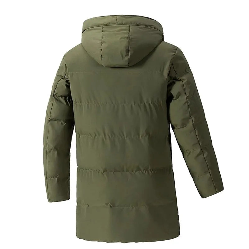 Herren Winter Steppmantel mit Kapuze – Länger geschnittene Outdoor-Jacke in Militärgrün