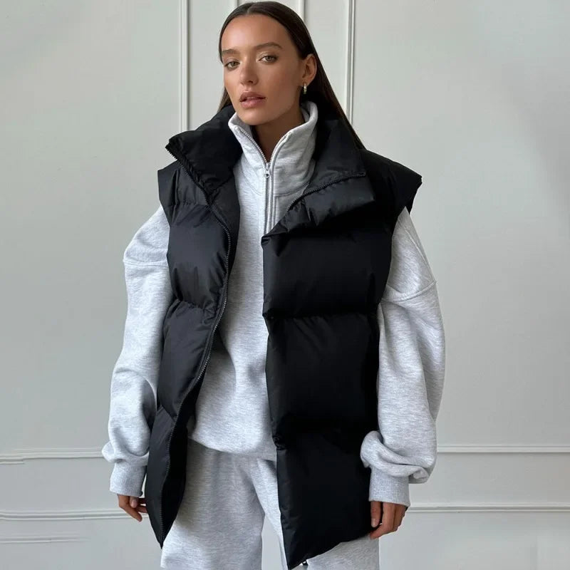 Damen Puffer Weste mit hohem Kragen und Reißverschluss