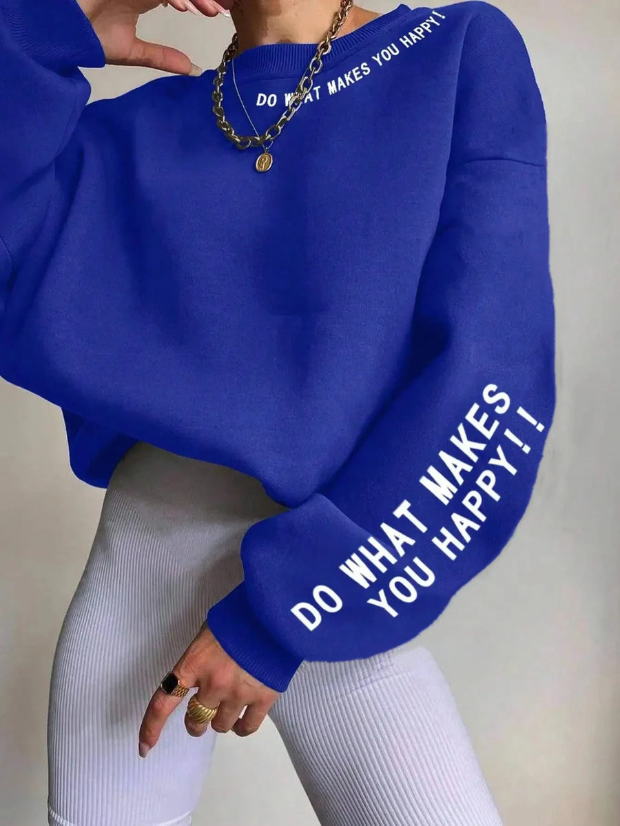 Damen Sweatshirt mit Spruch Print – Rundhals Langarm Oversized Pullover