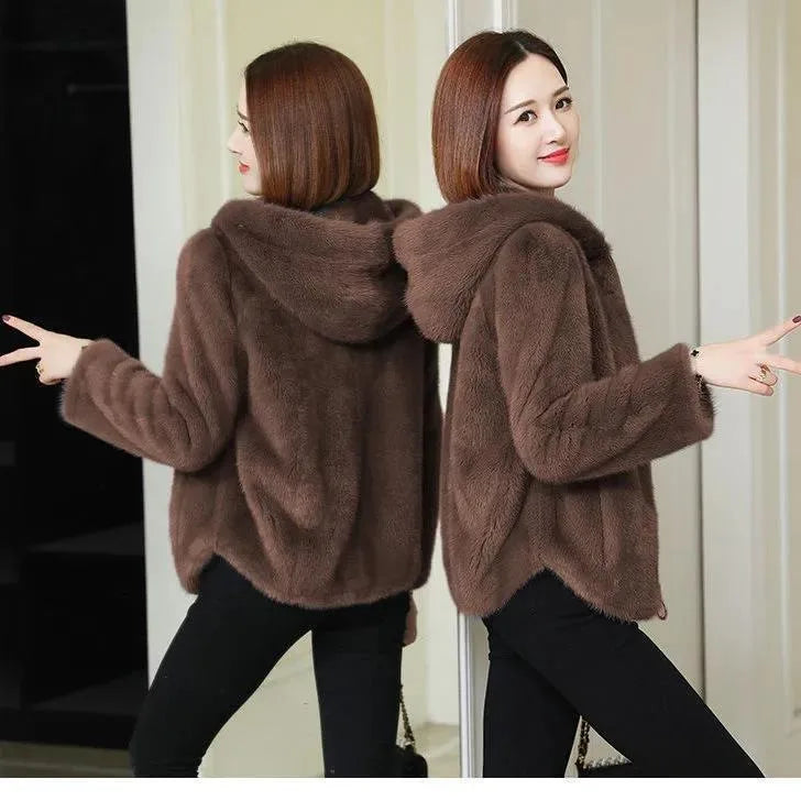 Damen Kurzjacke Kapuzenjacke Plüsch Teddy-Look mit Reißverschluss