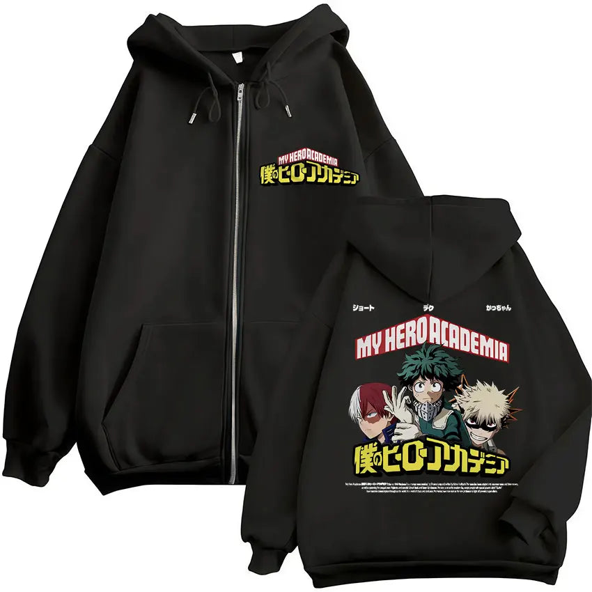 Unisex Reißverschluss Hoodie mit Kapuze & Druckmotiv, lässig