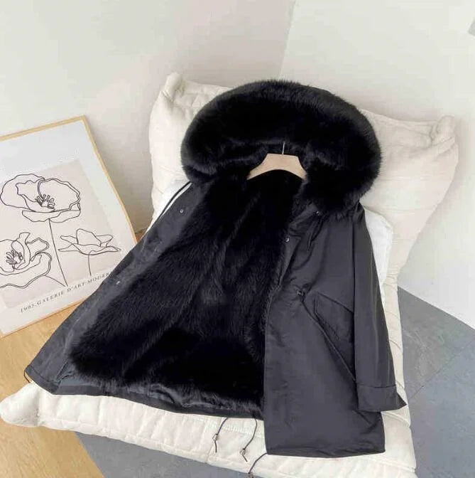 Herren Winterjacke mit Fellkapuze und warmem Futter