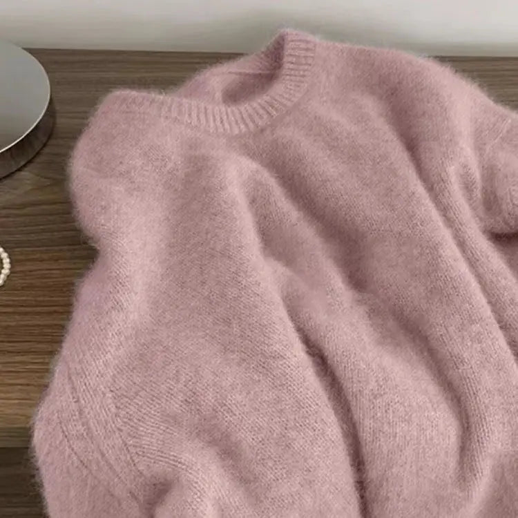 Weicher Strickpullover Rundhalsausschnitt Langarm Damen