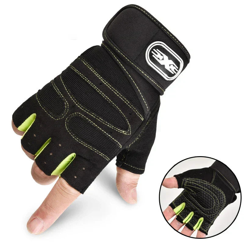Unisex Fitnesshandschuhe Schwarz Kurzfinger Gewichtheben Training rutschfest mit Handgelenkstütze