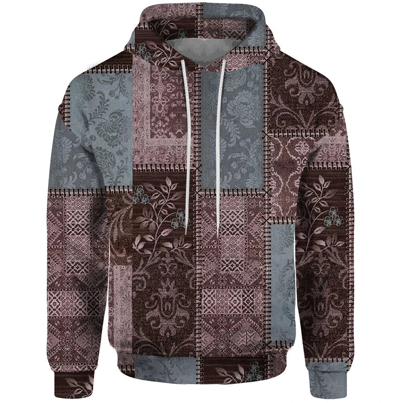 Hoodie met patchworkpatroon en capuchon