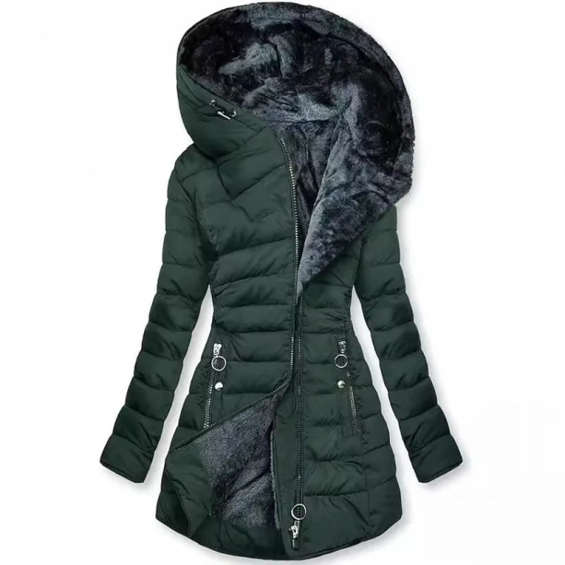 Damen Steppjacke mit Kapuze, gefüttert, Reißverschlusstaschen, Winterjacke