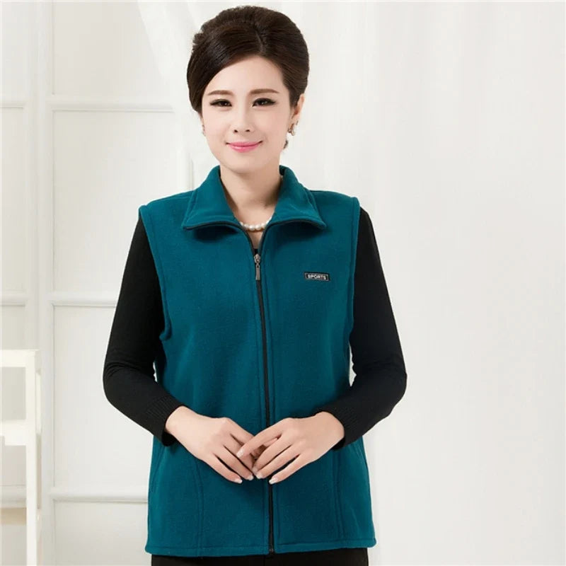 Fleecevest voor dames met rits, opstaande kraag, outdoor