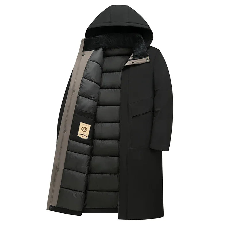Langer warmer Winterparka mit Kapuze und gepolstertem Futter