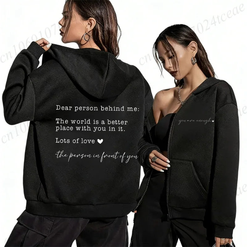Dames-hoodie met "Dear person behind me"-opdruk, sweatshirt met capuchon