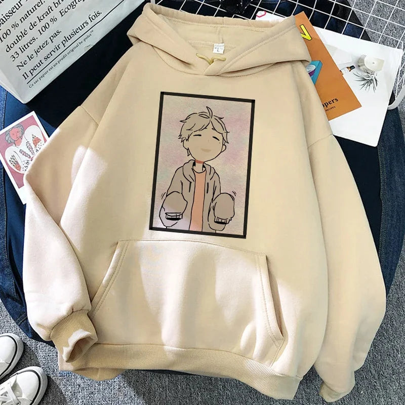 Hoodie met capuchon en anime-motief van de Karasuno Volleyball Club, beige
