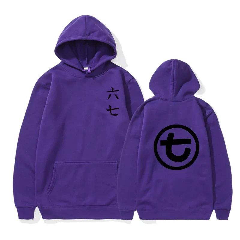 Hoodie met Chinese karakters en rond symbool, effen