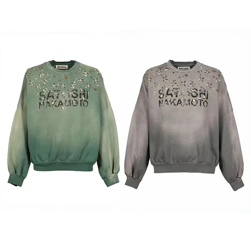 Unisex trui met kleurverloop en sierstenen, oversized sweatshirt