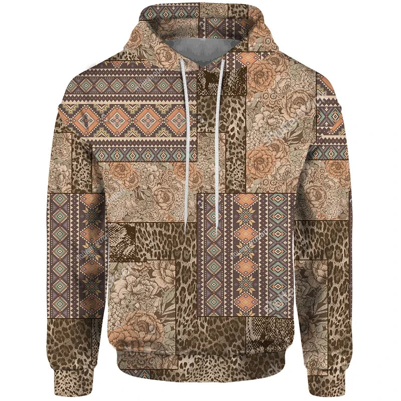 Hoodie met patchworkpatroon en capuchon