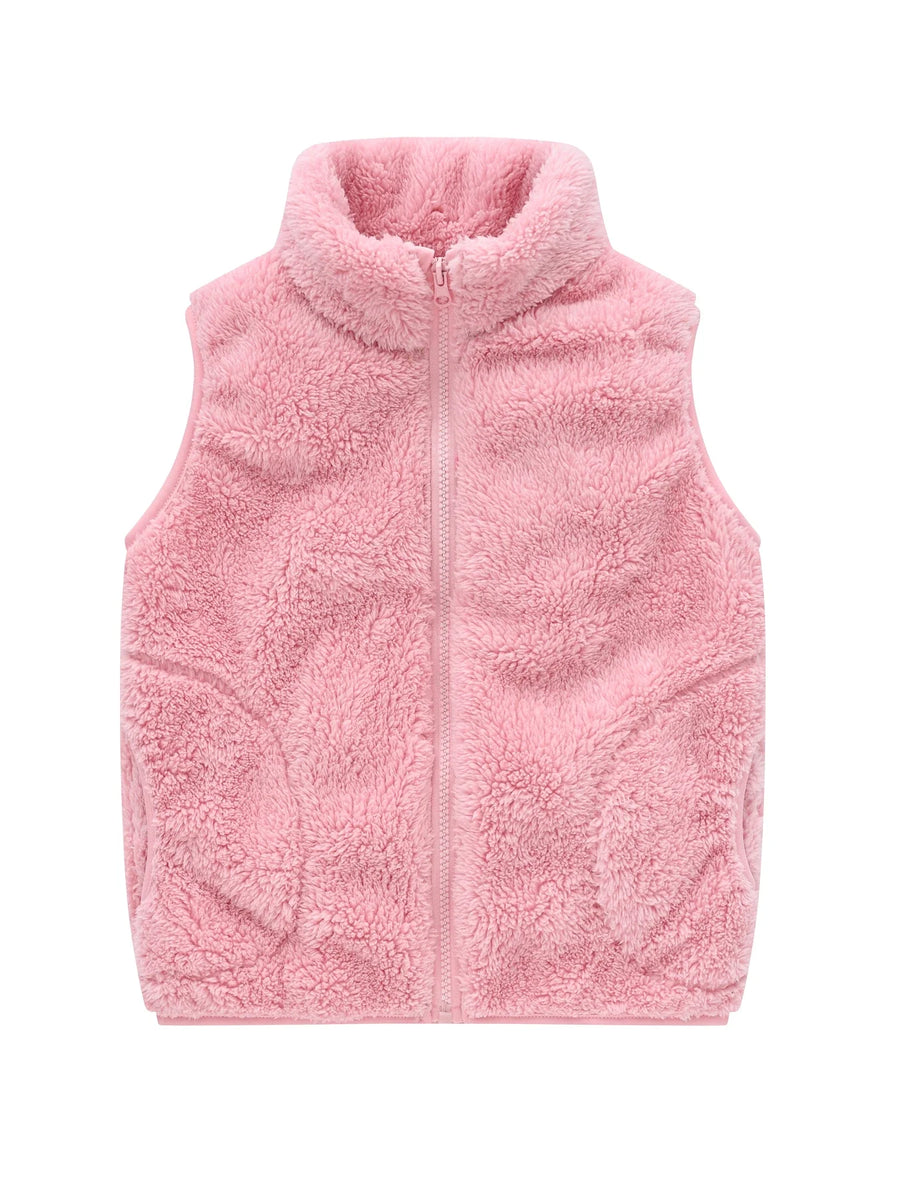Teddyfleecevest voor kinderen, pluizige kinderbodywarmer met hoge kraag en rits