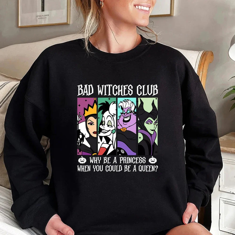 Dames-sweatshirt met "Bad Witches Club"-motief, ronde hals, lange mouwen