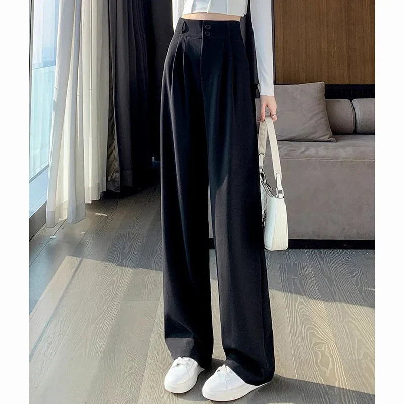 Damen Weite Hose High Waist Bundfalten Business Elegant