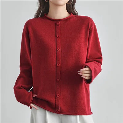 Damesvest met ronde hals en knoopsluiting, fijngebreid vest