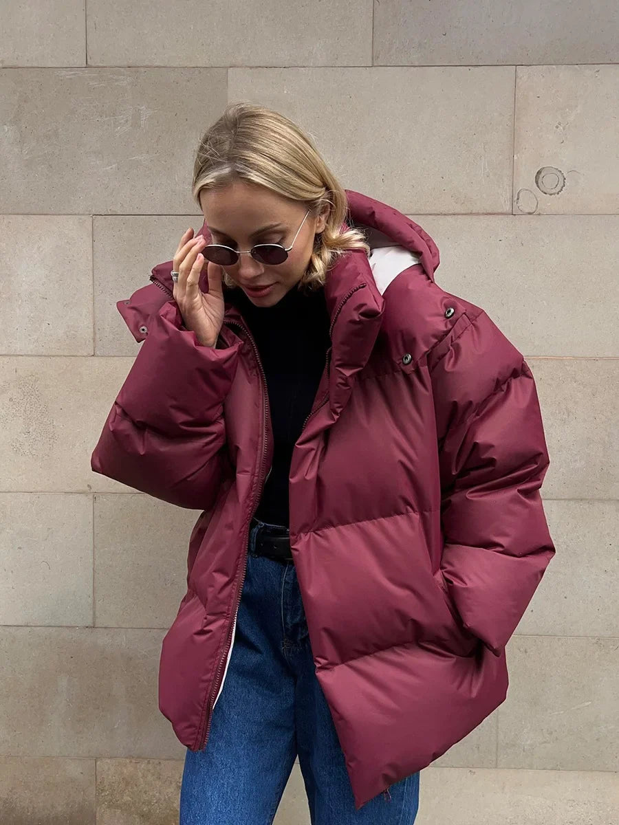 Damen Steppjacke mit Kapuze, kurz, gepolstert, Reißverschluss
