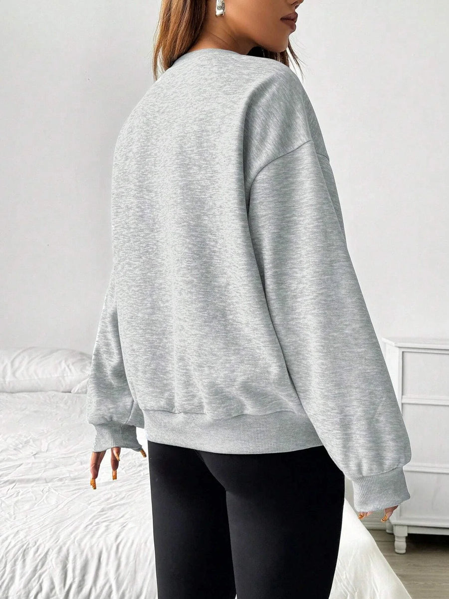 Grijs damessweatshirt met ronde hals, lange mouwen, oversized