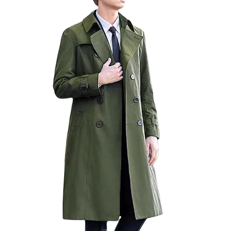 Herren Trenchcoat Zweireiher Langer Mantel mit Reverskragen