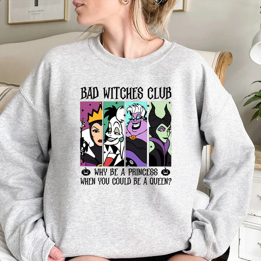 Dames-sweatshirt met "Bad Witches Club"-motief, ronde hals, lange mouwen