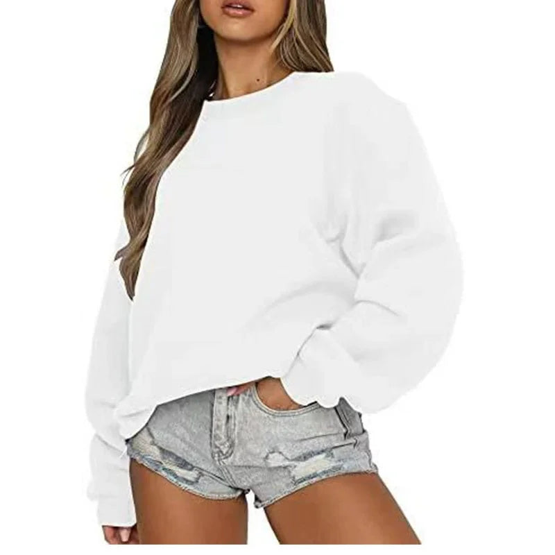 Oversized damessweatshirt met ronde hals en lange mouwen, casual trui