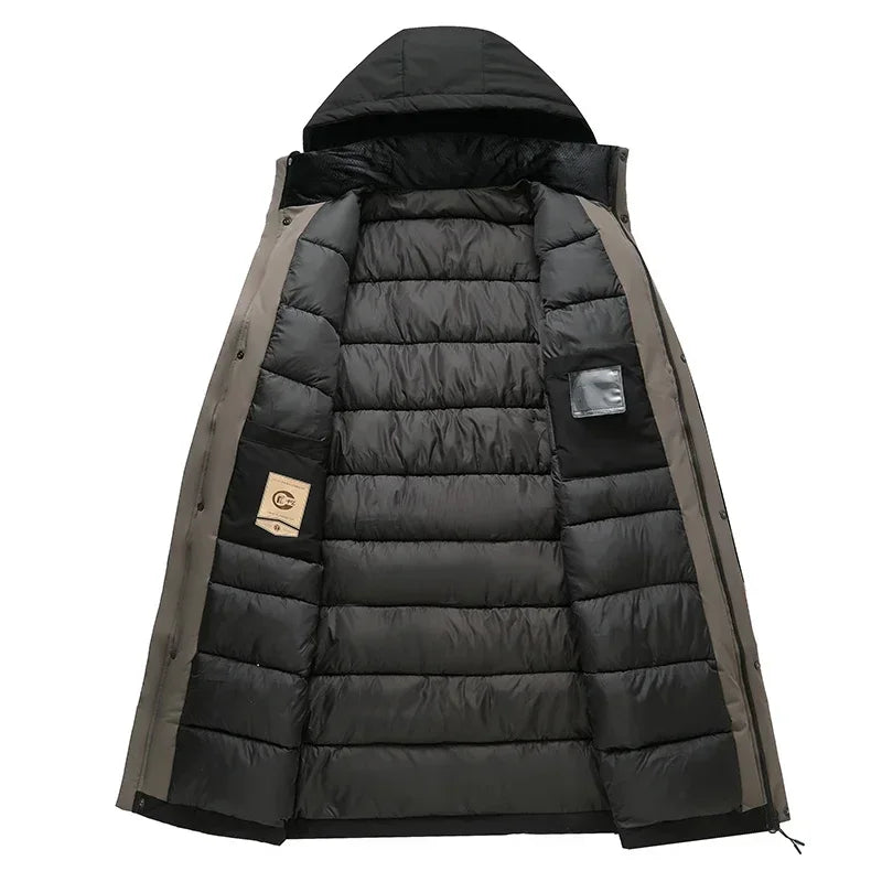 Langer warmer Winterparka mit Kapuze und gepolstertem Futter