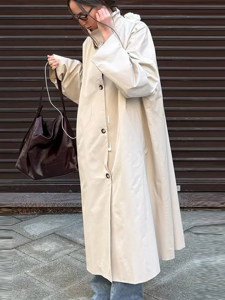Damen Langer Trenchcoat mit Stehkragen und weitem Schnitt