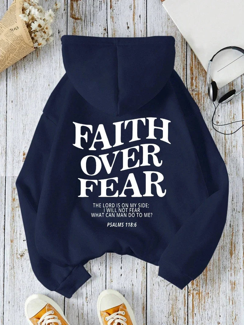 Hoodie met capuchon & tekstprint op de achterkant, lange mouwen, casual trui