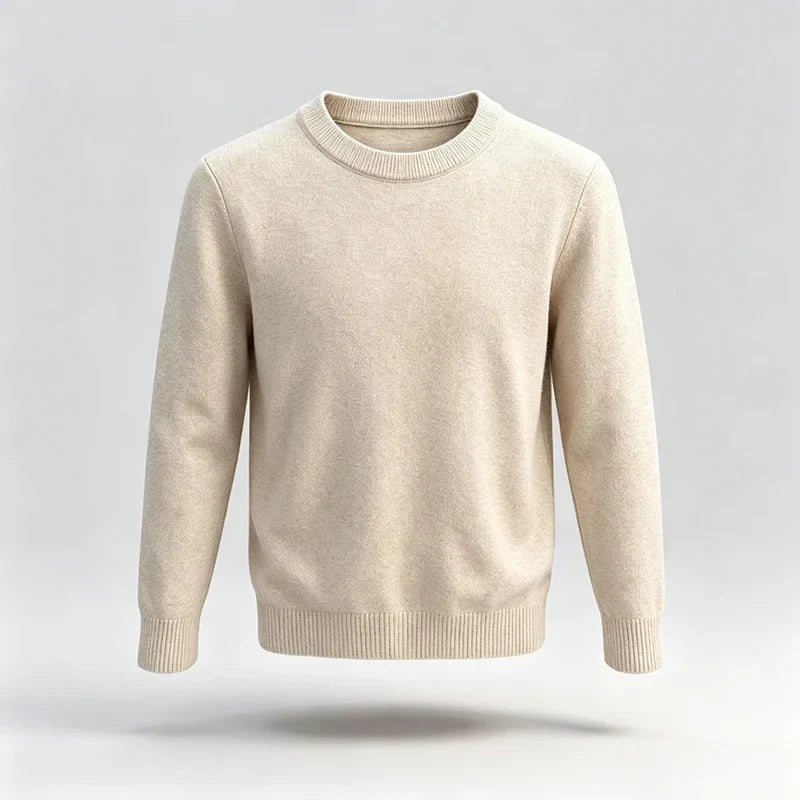 Unisex basic pullover met ronde hals, lange mouwen en gebreide look