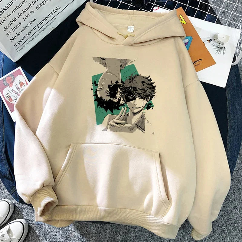 Hoodie met capuchon en anime-motief van de Karasuno Volleyball Club, beige
