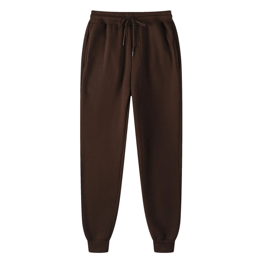 Uniseks joggingbroek van fleece, warm voor de winter, met boorden, zijzakken en trekkoord, zwart grijs wit
