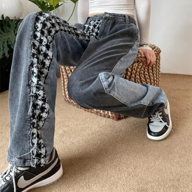 Baggy jeans voor dames met wijde pijpen, donkere wassing