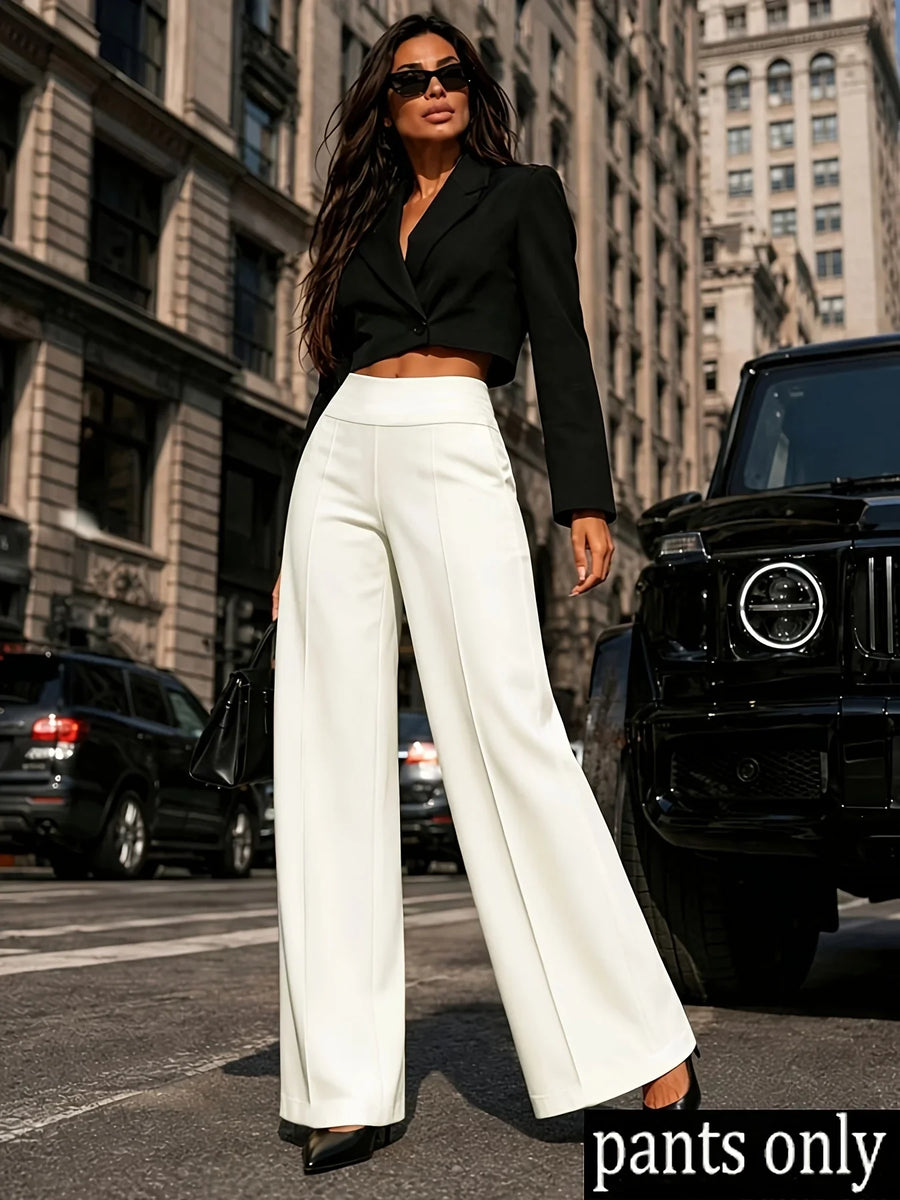 Damen Palazzo Hose weit geschnitten Hohe Taille